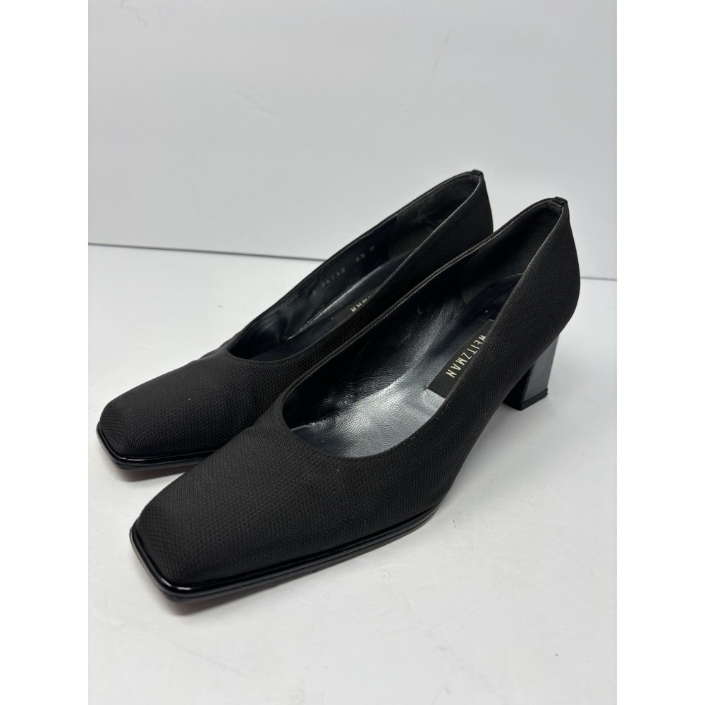 Stuart Weitzman Black Square Toe Pumps Women's Sz 8.5 B Block Heels 90s